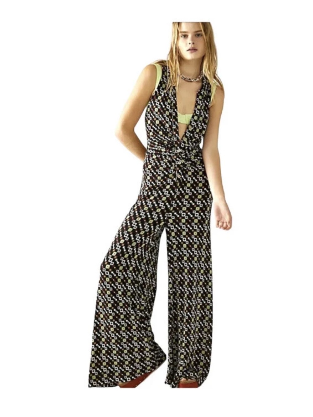 Free People Black & Print Wide-Leg Jumpsuit